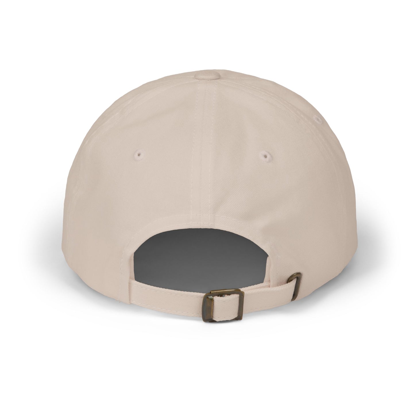 Beige baseball cap with a brown buckle on a white background