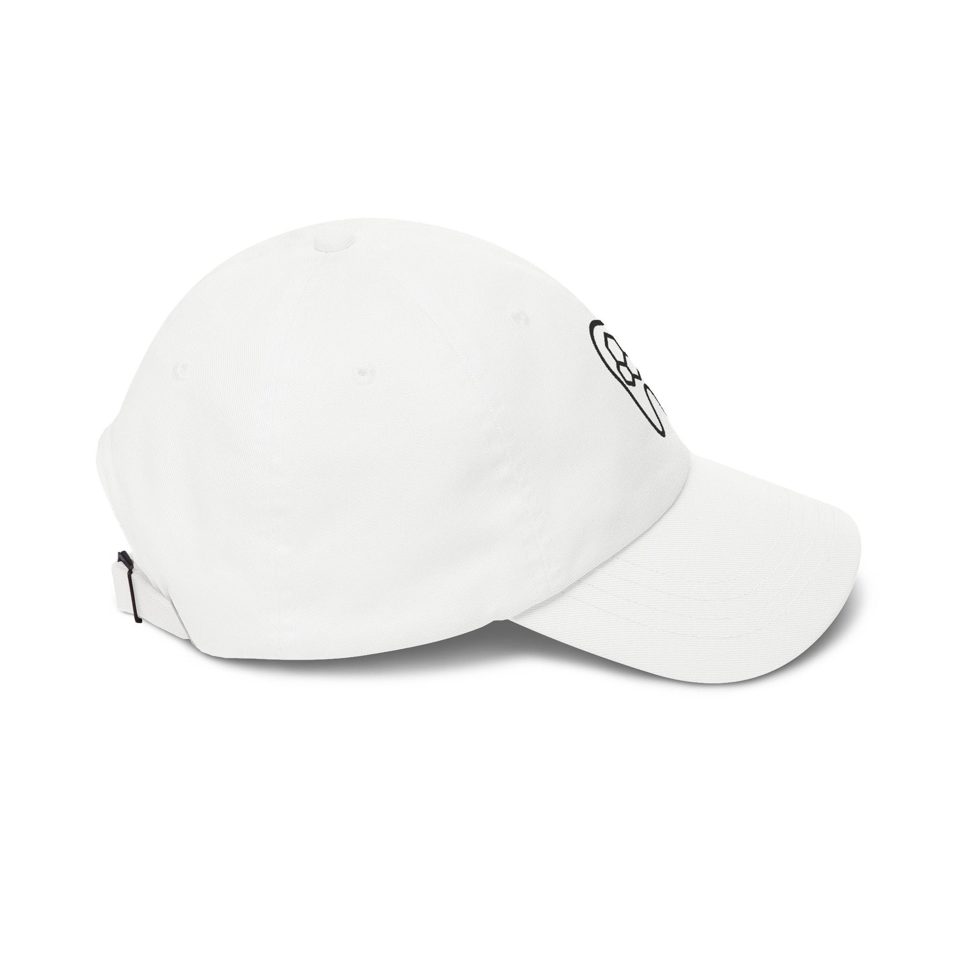 White baseball cap with a logo on a white background
