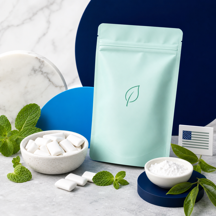 Fresh Enamio remineralizing gum pouch and mint pieces for the Kreain Gum vs Enamio comparison