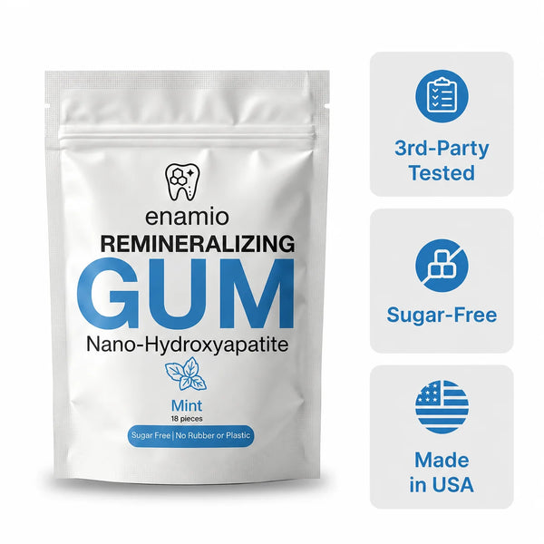 Enamio remineralizing gum pouch for reviewing the current ingredient label