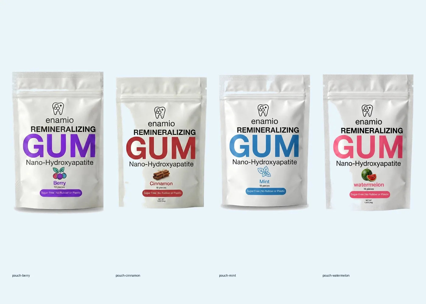 Official Enamio Berry, Cinnamon, Mint, and Watermelon pouches